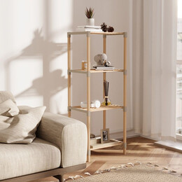 Ραφιέρα Δαπέδου Ξύλινη - Πλαστική Χρώμα Φυσικό - Μπεζ 38x30x116εκ.