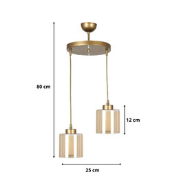 Φωτιστικό Οροφής Kenedy Megapap e27 Μεταλλικό - Γυάλινο Δίφωτο Χρώμα Χρυσό Ø25x80εκ.