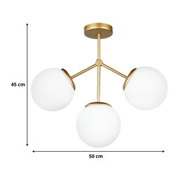 Φωτιστικό Οροφής Alison Megapap ε27 Μεταλλικό - Γυάλινο Τρίφωτο Χρώμα Χρυσό Ø50x45εκ.