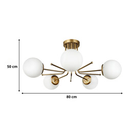 Φωτιστικό Οροφής Maxidex Megapap ε27 Μεταλλικό - Γυάλινο Πεντάφωτο Χρώμα Χρυσό Ø80x50εκ.
