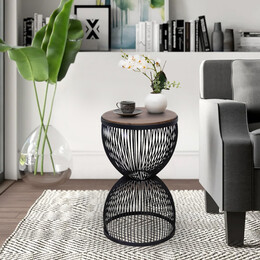 Τραπεζάκι Βοηθητικό Stella Megapap Μεταλλικό - mdf Χρώμα Μαύρο - Καρυδί Ø34,5x56,5εκ.