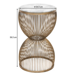 Τραπεζάκι Βοηθητικό Stella Megapap Μεταλλικό - mdf Χρώμα Χρυσό - Λευκό εφέ Μαρμάρου Ø34,5x56,5εκ.