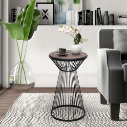 Τραπεζάκι Βοηθητικό Cresta Megapap Μεταλλικό - mdf Χρώμα Μαύρο - Καρυδί Ø34,5x58,5εκ.