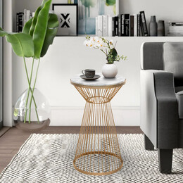 Τραπεζάκι Βοηθητικό Cresta Megapap Μεταλλικό - mdf Χρώμα Χρυσό - Λευκό εφέ Μαρμάρου Ø34,5x58,5εκ.