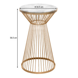 Τραπεζάκι Βοηθητικό Cresta Megapap Μεταλλικό - mdf Χρώμα Χρυσό - Λευκό εφέ Μαρμάρου Ø34,5x58,5εκ.
