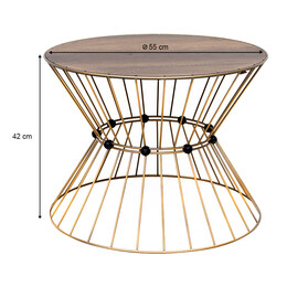 Τραπεζάκι Σαλονιού Girene Megapap Μεταλλικό - mdf Χρώμα Χρυσό - Καρυδί Ø55x42εκ.