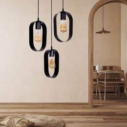 Φωτιστικό Οροφής Mordo Megapap e27 Μεταλλικό Τρίφωτο Χρώμα Μαύρο Ø30x70εκ.