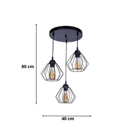 Φωτιστικό Οροφής Bart Megapap e27 Μεταλλικό Τρίφωτο Χρώμα Μαύρο 40x40x80εκ.