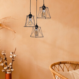 Φωτιστικό Οροφής Cesa Megapap e27 Μεταλλικό - Σχοινί Τρίφωτο Χρώμα Μαύρο 45x40x70εκ.