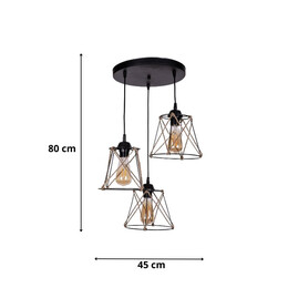 Φωτιστικό Οροφής Cesa Megapap e27 Μεταλλικό - Σχοινί Τρίφωτο Χρώμα Μαύρο 45x40x70εκ.