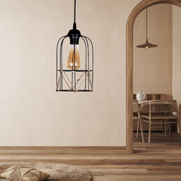 Φωτιστικό Οροφής Argon Megapap e27 Μεταλλικό - Σχοινί Μονόφωτο Χρώμα Μαύρο Ø15x65εκ.