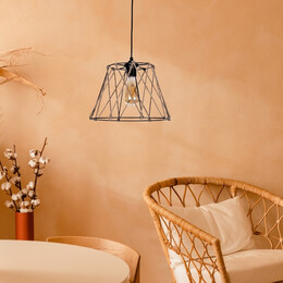 Φωτιστικό Οροφής Andro Megapap e27 Μεταλλικό - Σχοινί Μονόφωτο Χρώμα Μαύρο - Φυσικό Ø30x70εκ.