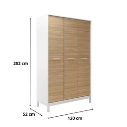 Ντουλάπα Ρούχων London Megapap Τρίφυλλη Χρώμα oak - Λευκό 120x52x202εκ.