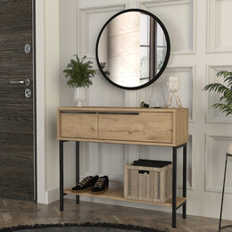 Κονσόλα με Καθρέπτη Suzy Megapap Χρώμα Sapphire oak 90x29,6x76εκ.