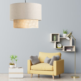 Φωτιστικό Οροφής Lucifer Megapap e27 Υφασμάτινο Μονόφωτο Χρώμα Κρεμ 30x20x70εκ.