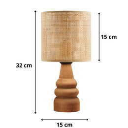 Φωτιστικό Επιτραπέζιο Tino Megapap e27 pe Rattan - Ξύλο Χρώμα Φυσικό Ø15x32εκ.