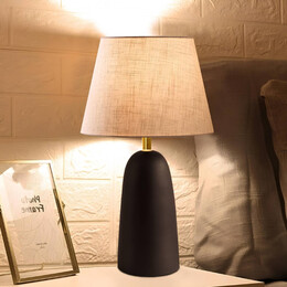 Φωτιστικό Επιτραπέζιο Odesa Megapap e27 Μεταλλικό - Ύφασμα pvc Χρώμα Μαύρο - Κρεμ Ø14x35εκ.