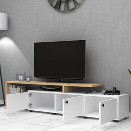 Έπιπλο Τηλεόρασης Amadeo Megapap Χρώμα Λευκό - Φυσικό Οξιάς 191,5x35x46cm.