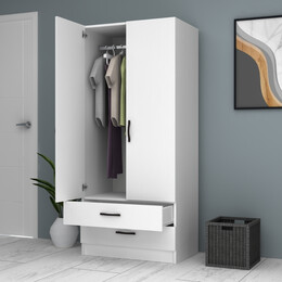 Ντουλάπα Ρούχων Ricardo Megapap Δίφυλλη Χρώμα Λευκό 80x51,8x181εκ.