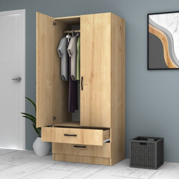 Ντουλάπα Ρούχων Ricardo Megapap Δίφυλλη Χρώμα Φυσικό Οξιάς 80x51,8x181εκ.