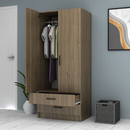 Ντουλάπα Ρούχων Ricardo Megapap Δίφυλλη Χρώμα Καρυδί 80x51,8x181εκ.