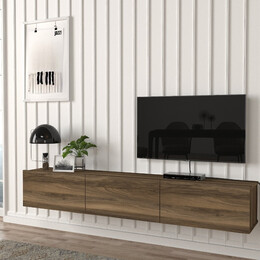 Έπιπλο Τηλεόρασης Επιτοίχιο Damla Megapap με led Χρώμα Καρυδί 180x29,5x29,5εκ.