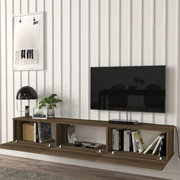 Έπιπλο Τηλεόρασης Επιτοίχιο Damla Megapap με led Χρώμα Καρυδί 180x29,5x29,5εκ.