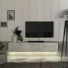 Έπιπλο Τηλεόρασης Επιτοίχιο Aristo Megapap με led Χρώμα Λευκό εφέ Μαρμάρου 135x31,6x25εκ.