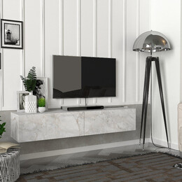 Έπιπλο Τηλεόρασης Επιτοίχιο Aristo Megapap με led Χρώμα Λευκό εφέ Μαρμάρου 135x31,6x25εκ.