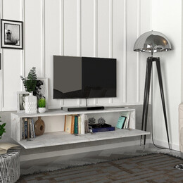 Έπιπλο Τηλεόρασης Επιτοίχιο Aristo Megapap με led Χρώμα Λευκό εφέ Μαρμάρου 135x31,6x25εκ.