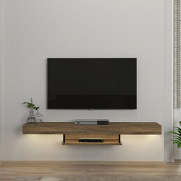 Έπιπλο Τηλεόρασης Επιτοίχιο Albares Megapap με led Χρώμα Καρυδί 150x29,6x22εκ.