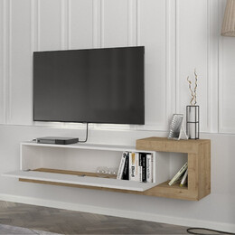 Έπιπλο Τηλεόρασης Επιτοίχιο Volare Megapap Χρώμα Λευκό - Sapphire oak 150x29,6x38,6εκ.