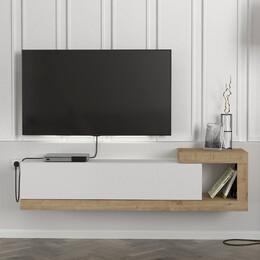 Έπιπλο Τηλεόρασης Επιτοίχιο Volare Megapap Χρώμα Λευκό - Sapphire oak 150x29,6x38,6εκ.