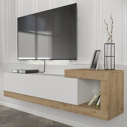 Έπιπλο Τηλεόρασης Επιτοίχιο Volare Megapap Χρώμα Λευκό - Sapphire oak 150x29,6x38,6εκ.