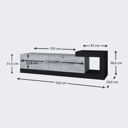 Έπιπλο Τηλεόρασης Επιτοίχιο Volare Megapap Χρώμα Λευκό - Sapphire oak 150x29,6x38,6εκ.