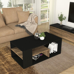 Τραπεζάκι Σαλονιού Abdera Megapap Χρώμα Μαύρο - Καρυδί 110x60x42εκ.