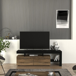 Έπιπλο Τηλεόρασης Acnes Megapap Χρώμα Μαύρο - Καρυδί 160x40x53εκ.