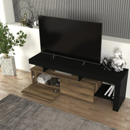 Έπιπλο Τηλεόρασης Acnes Megapap Χρώμα Μαύρο - Καρυδί 160x40x53εκ.