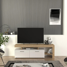 Έπιπλο Τηλεόρασης Acnes Megapap Χρώμα Λευκό - Sapphire oak 160x40x53εκ.