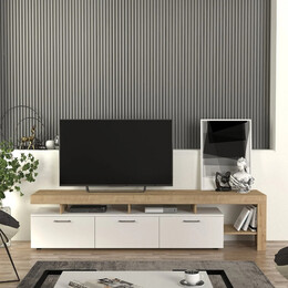 Έπιπλο Τηλεόρασης Acnes Megapap Χρώμα Λευκό - Sapphire oak 220x40x52εκ.