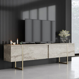 Έπιπλο Τηλεόρασης Luxe Megapap Χρώμα Travertine - Χρυσό 180x30x50εκ.