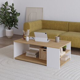 Τραπεζάκι Σαλονιού Berg Megapap Χρώμα Φυσικό Οξιάς - Λευκό 110x60x40εκ.