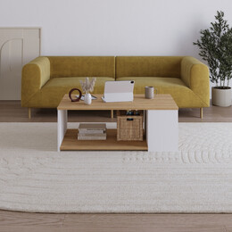 Τραπεζάκι Σαλονιού Berg Megapap Χρώμα Φυσικό Οξιάς - Λευκό 110x60x40εκ.