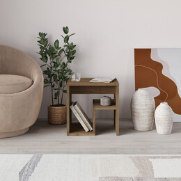 Τραπεζάκι Βοηθητικό - Κομοδίνο bon Megapap Χρώμα Ανοιχτό Καρυδί 40x35x40εκ.