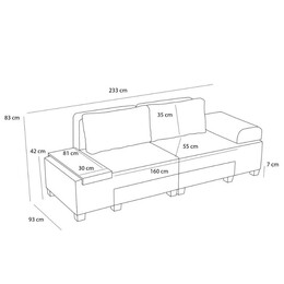 Καναπές - Κρεβάτι Πολυμορφικός Perenna Megapap Τριθέσιος Υφασμάτινος Χρώμα Ανθρακί 233x93x83εκ.