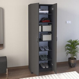 Ντουλάπα Ρούχων - Παπουτσοθήκη Renso Megapap Δίφυλλη Χρώμα Ανθρακί 59,8x37,8x178,5εκ.