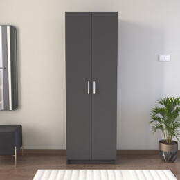 Ντουλάπα Ρούχων - Παπουτσοθήκη Renso Megapap Δίφυλλη Χρώμα Ανθρακί 59,8x37,8x178,5εκ.