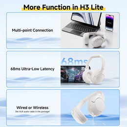 QCY H3 Lite Headset White - ANC Noise Canceling 40mm drivers 68ms latency - 60h battery