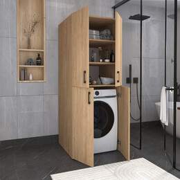 Ντουλάπα Μπάνιου - Έπιπλο Πλυντηρίου Millay Megapap Χρώμα Sapphire oak 70x70x180εκ.