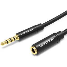 Vention Cotton Braided 3.5mm Audio Extension Cable 3m Black Metal Type (Bhbbi) (Venbhbbi)